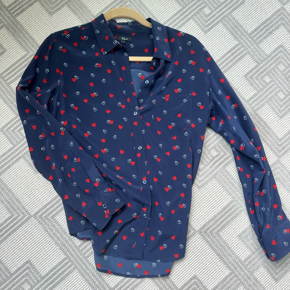 Navy silk Rails blouse with hearts